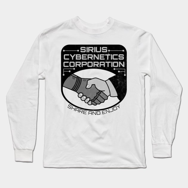 Sirius Cybernetics Corporation (black print, light distressing) Long Sleeve T-Shirt by Stupiditee